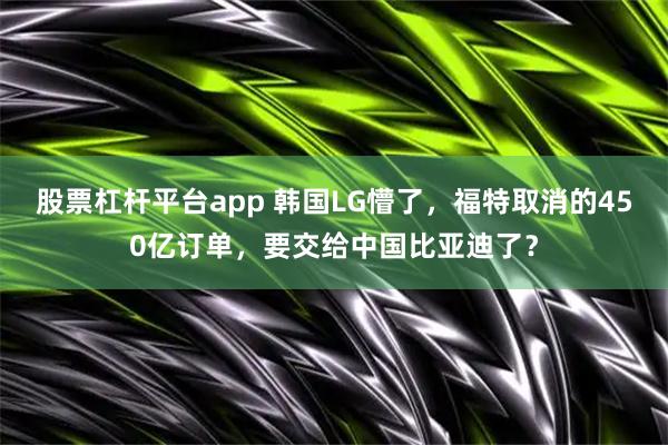 股票杠杆平台app 韩国LG懵了，福特取消的450亿订单，要交给中国比亚迪了？